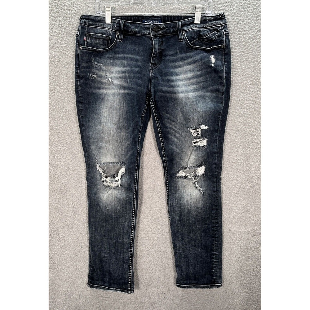 Vigoss Jeans Womens 30x27 Blue The Thompson Tomboy Stretch Distressed Rockabilly